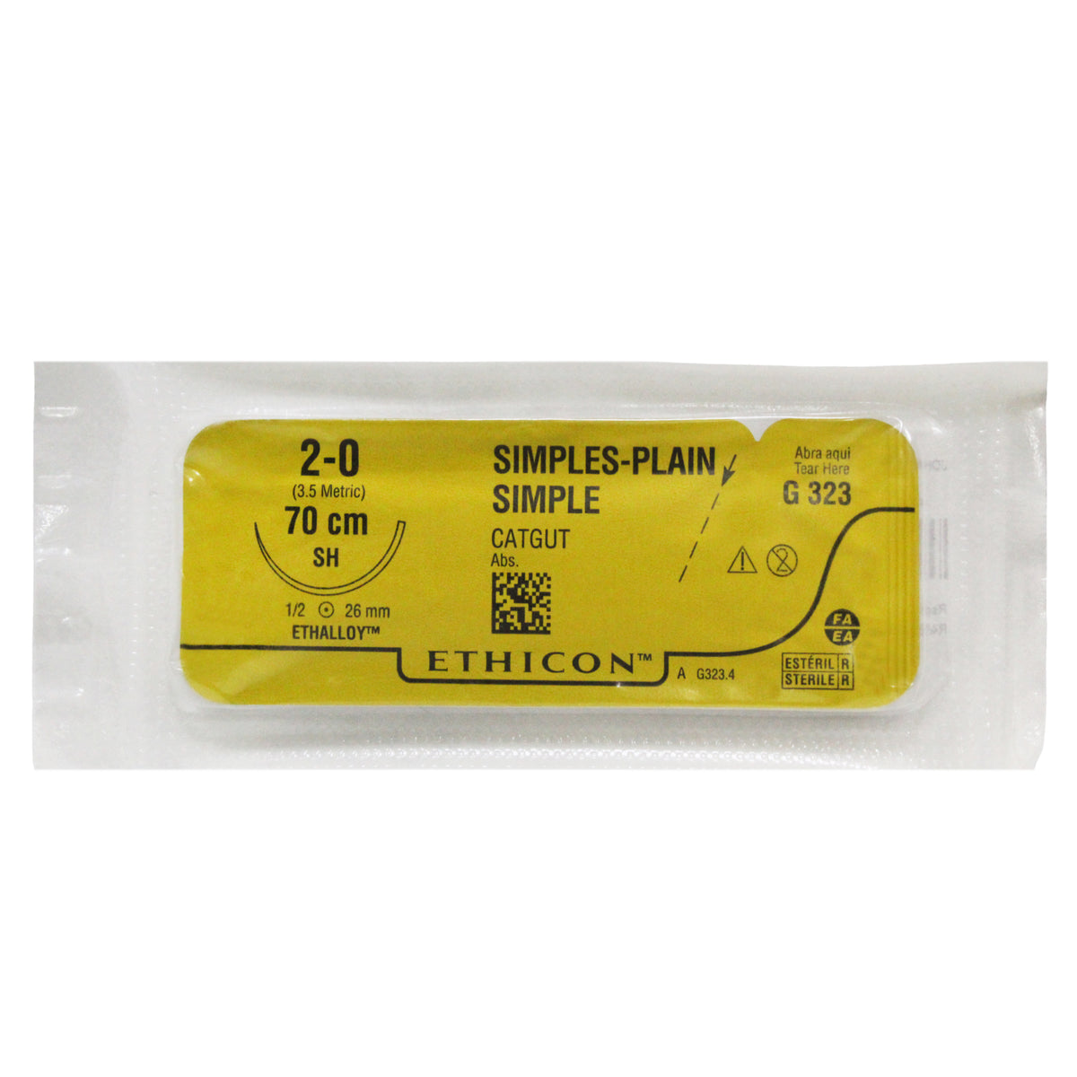 Ethicon Catgut Simple G323T calibre 2-0, 70 cm, aguja SH de 26 mm