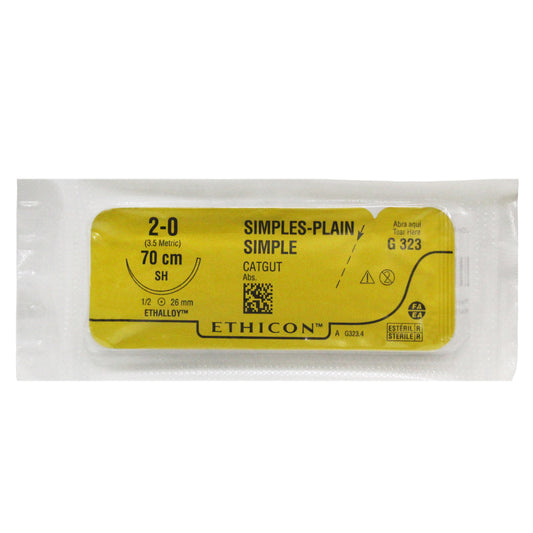 Ethicon Catgut Simple G323T calibre 2-0, 70 cm, aguja SH de 26 mm