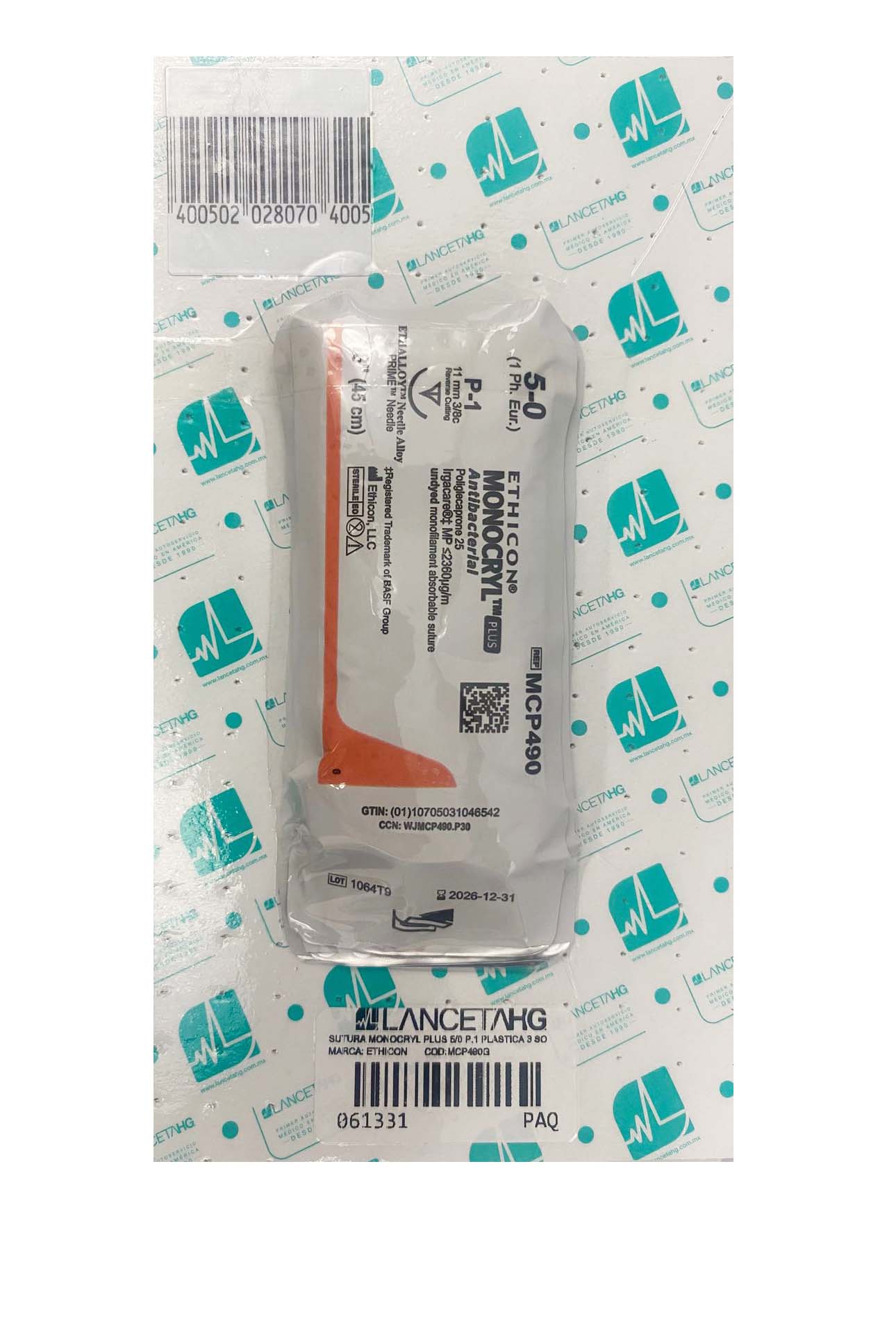Ethicon MONOCRYL PLUS MCP490G sutura 5-0 con aguja P-1