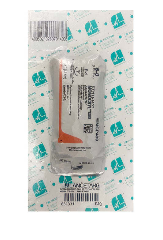 Ethicon MONOCRYL PLUS MCP490G sutura 5-0 con aguja P-1