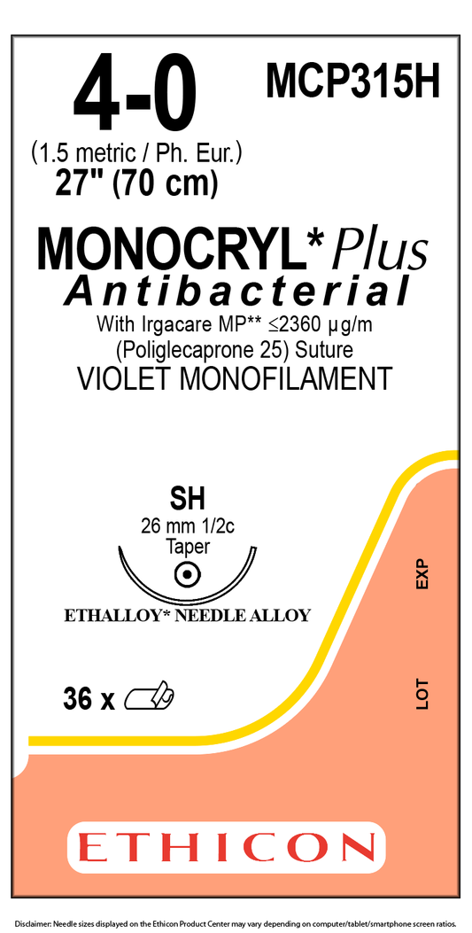 Ethicon MONOCRYL Plus MCP315H sutura violeta 4-0 aguja SH 26 mm 36 por caja