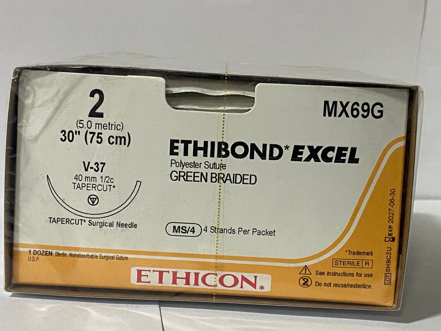 Ethicon ETHIBOND EXCEL MX69G sutura calibre 2 con aguja V-37