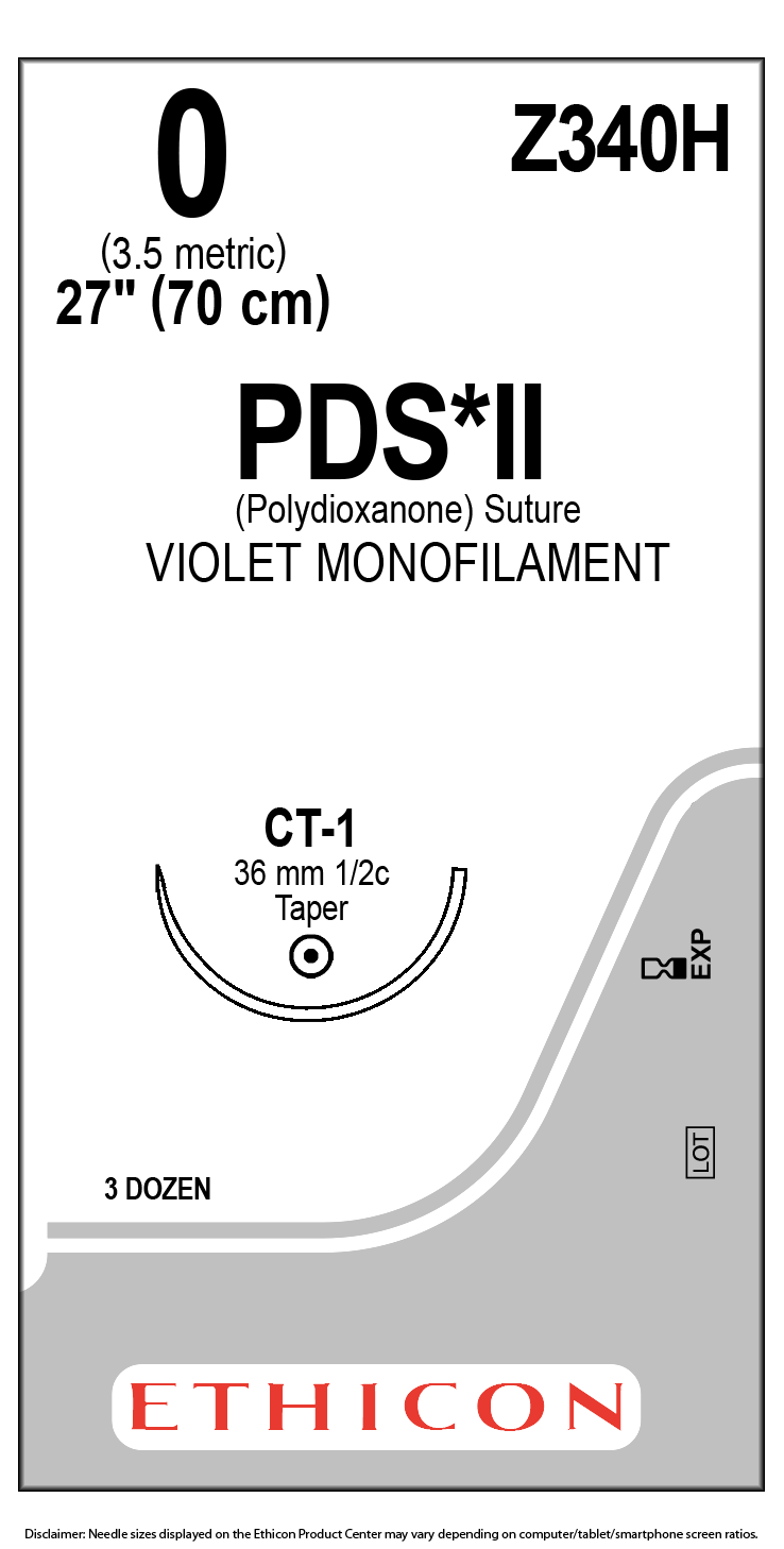 Ethicon PDS II Z340H sutura violeta calibre 1-0 aguja CT-1 36 mm 36 por caja