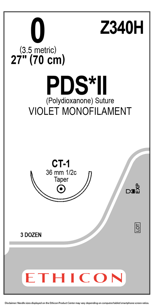 Ethicon PDS II Z340H sutura violeta calibre 1-0 aguja CT-1 36 mm 36 por caja