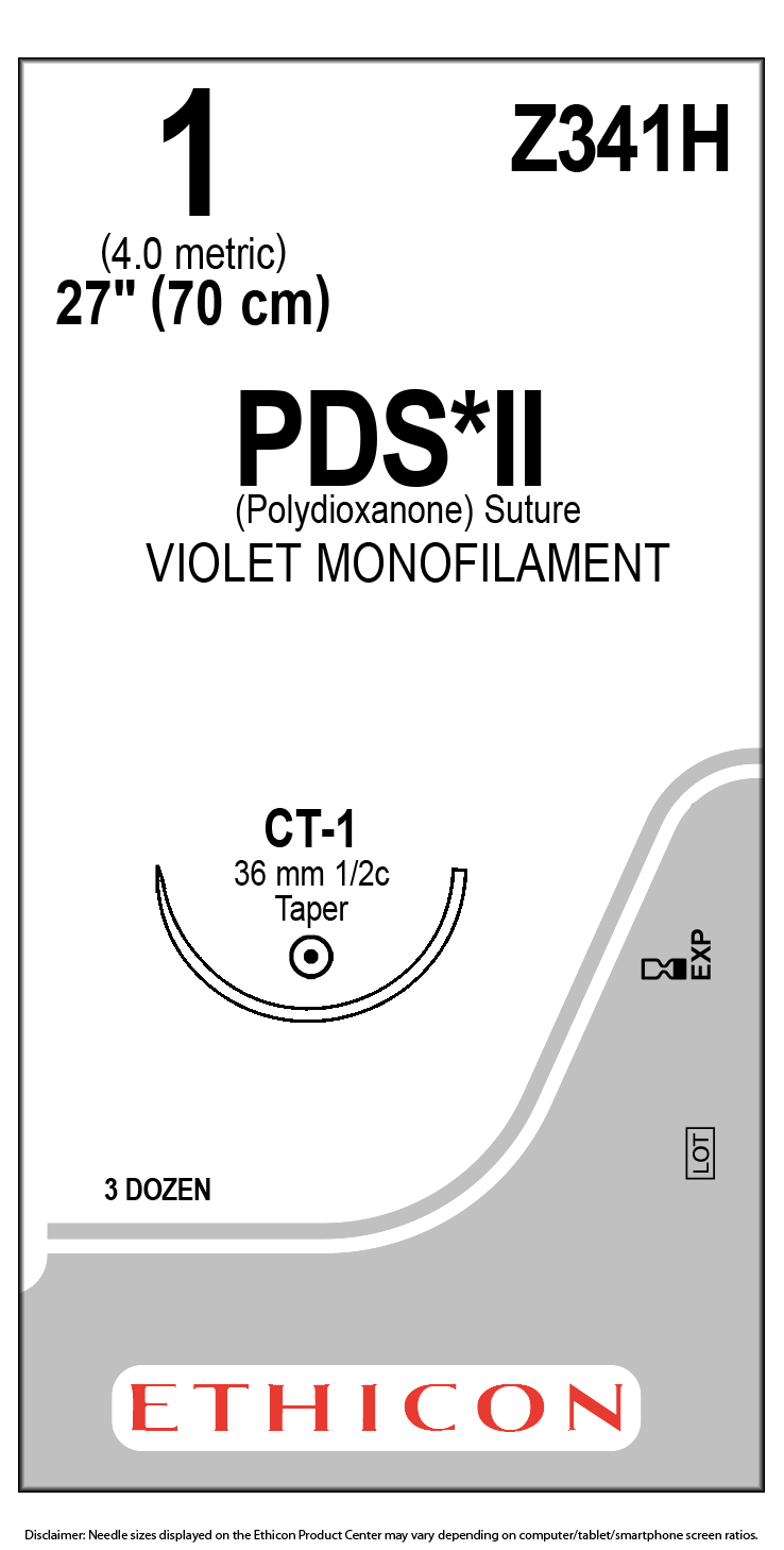 Ethicon PDS II Z341H sutura violeta calibre 1 aguja CT-1 36 mm 36 por caja