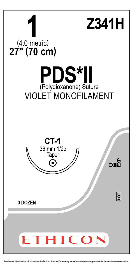 Ethicon PDS II Z341H sutura violeta calibre 1 aguja CT-1 36 mm 36 por caja
