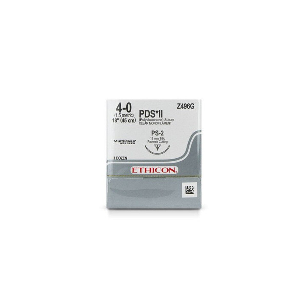 Ethicon PDS II Z496G sutura absorbible 4-0 PS-2 de 45 cm sobre fondo blanco