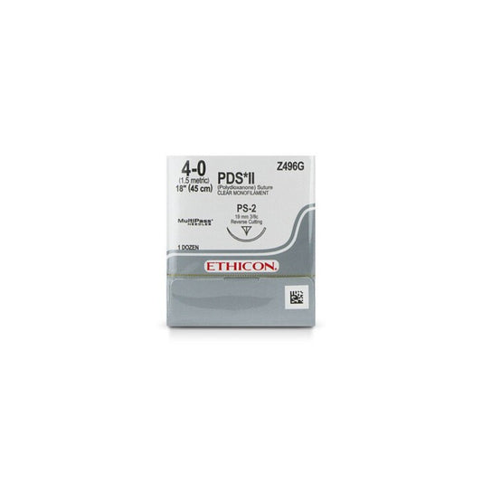 Ethicon PDS II Z496G sutura absorbible 4-0 PS-2 de 45 cm sobre fondo blanco