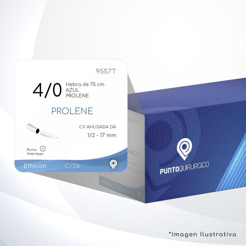 Ethicon PROLENE 9557T azul calibre 4-0, doble aguja RB-1 de 17 mm, 75 cm