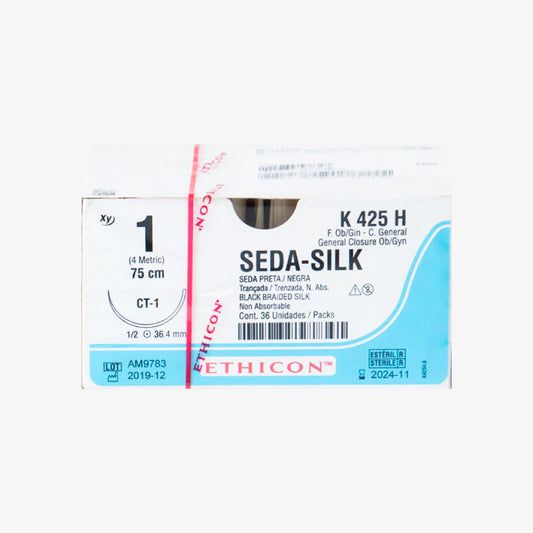 Ethicon SEDA-SILK K425H, seda negra calibre 1, 75 cm, aguja CT-1 de 36.4 mm