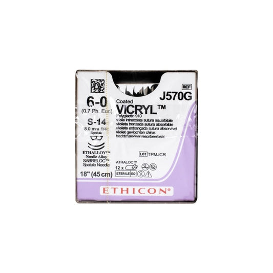 Ethicon VICRYL J570G 6-0 violeta S-14 45 cm