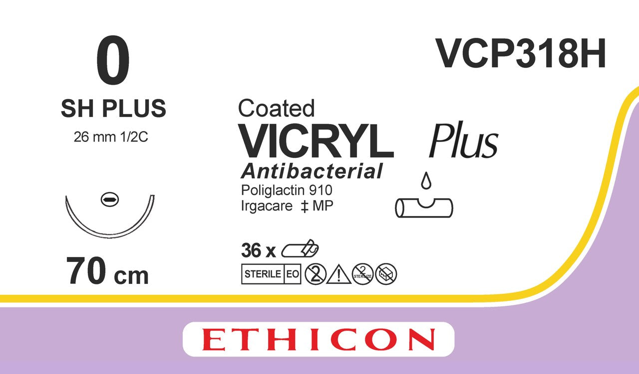 Ethicon VICRYL PLUS — sutura absorbible antibacterial con aguja SH PLUS