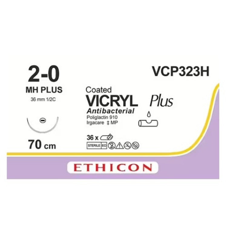 Ethicon VICRYL Plus VCP323H antibacterial, calibre 2-0, aguja MH Plus de 36 mm, 70 cm