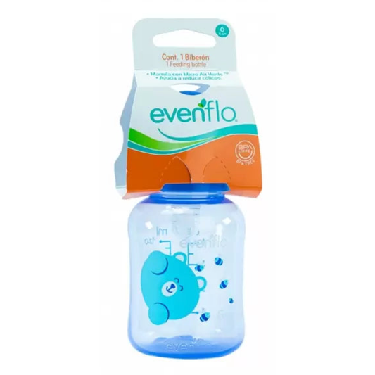 Biberón Evenflo de plástico de 4 oz con diseño surtido y sistema Micro Air Vents