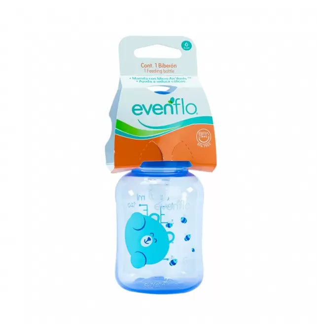 Biberón Evenflo de plástico de 4 oz con diseño surtido y sistema Micro Air Vents