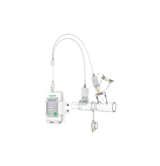 Montaje Feellife AirICU con sensor: controlador, cable USB en Y, módulo de malla y conector del sistema