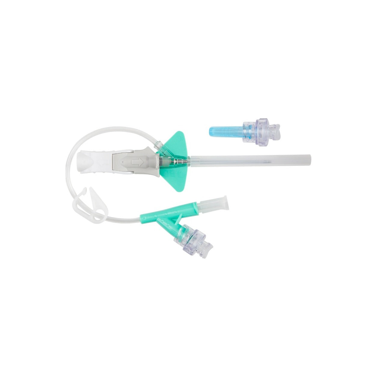 BD Nexiva 383539, catéter IV cerrado de doble puerto con conector Q-Syte, 18G × 1.25 in, aletas verdes