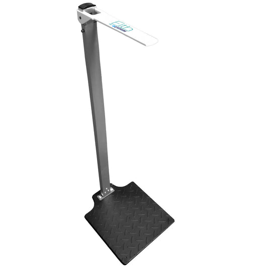 Tallímetro metálico Fith MPS200C armado, con columna, tope blanco y base de placa diamantada.