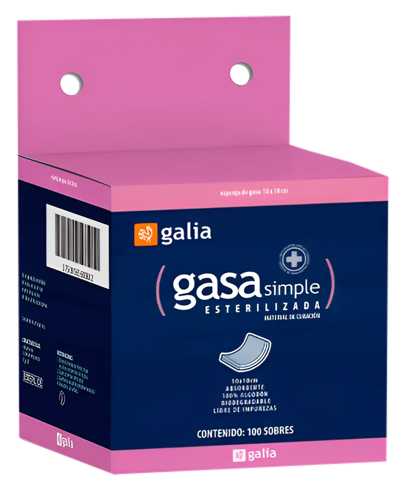 Galia GT00232 caja de gasa estéril de 10 × 10 cm, 8 capas, con 100 sobres