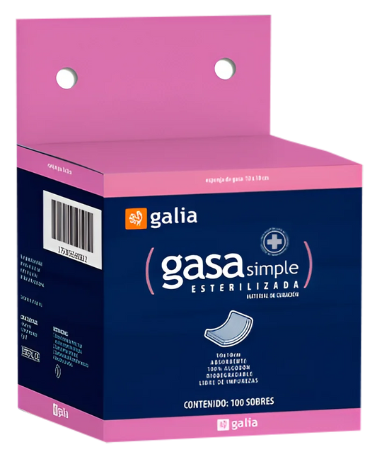 Galia GT00232 caja de gasa estéril de 10 × 10 cm, 8 capas, con 100 sobres