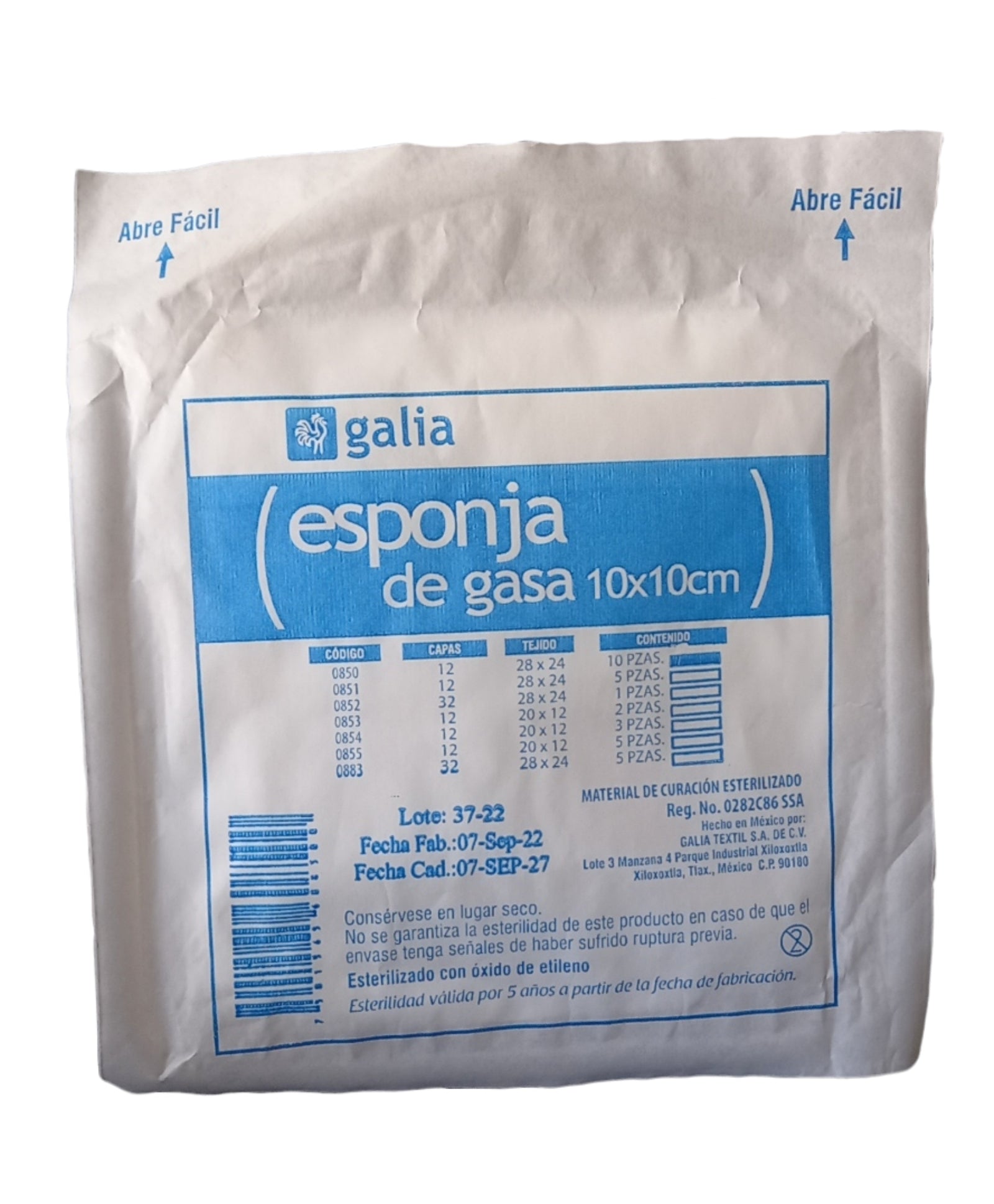 Galia GT00243 gasa estéril de 10 × 10 cm, 12 capas, tejido 20 × 12
