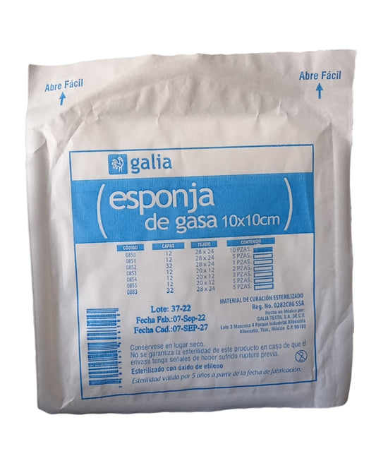Galia GT00243 gasa estéril de 10 × 10 cm, 12 capas, tejido 20 × 12