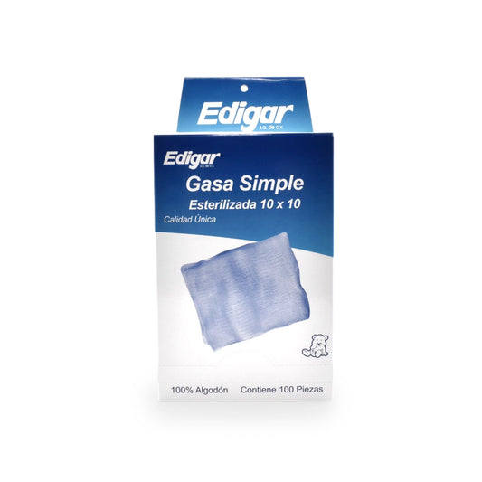 Caja Edigar de gasa simple esterilizada 10 × 10 cm, frente con 100 piezas