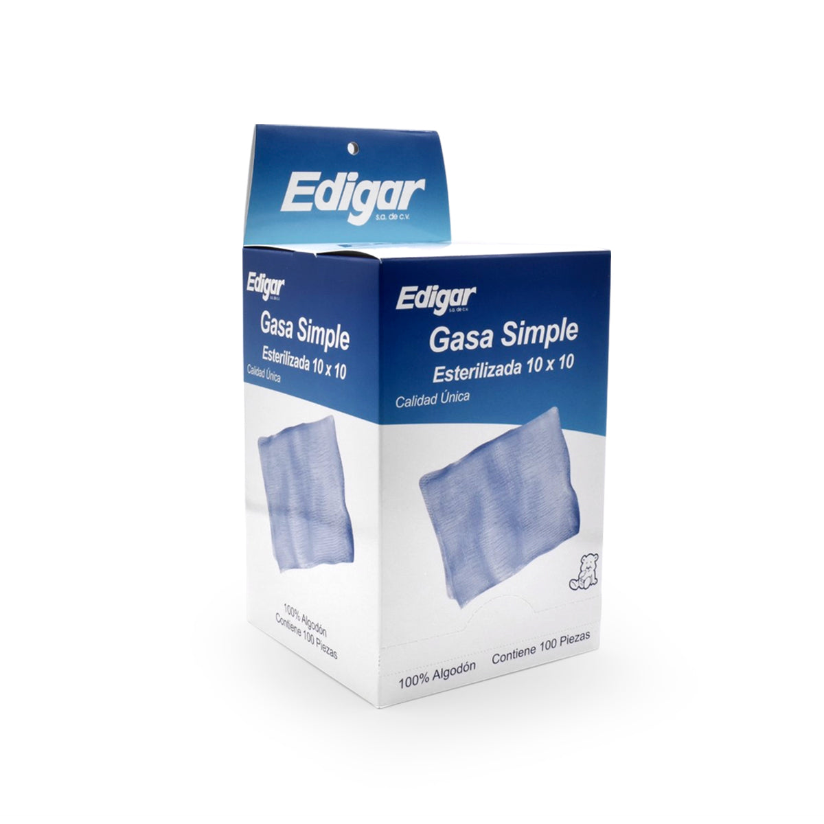 Caja Edigar de gasa simple esterilizada 10 × 10 cm, etiqueta contiene 100 piezas