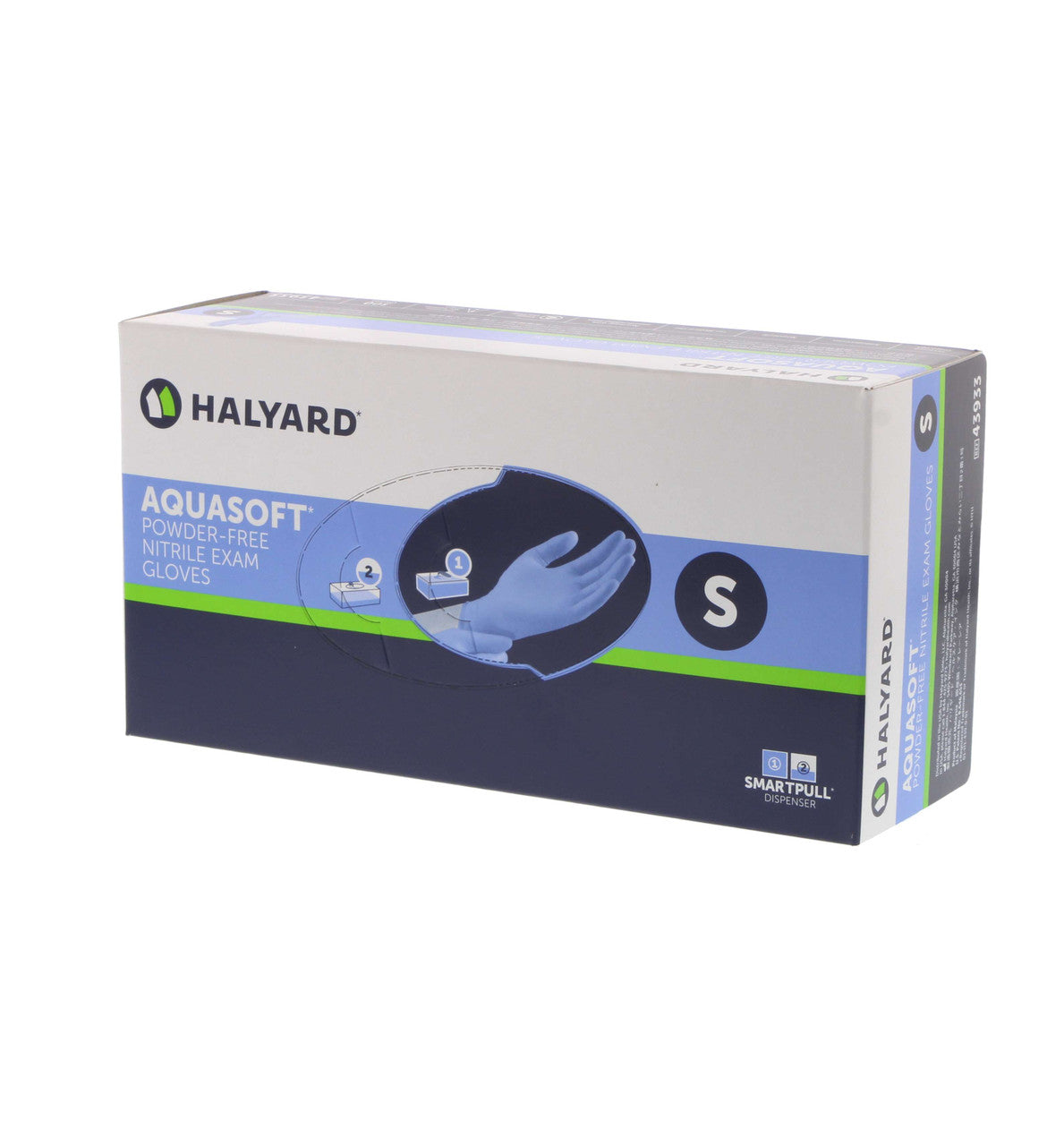 Halyard AQUASOFT — guante de nitrilo azul sin polvo, talla chica