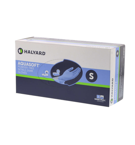 Halyard AQUASOFT — guante de nitrilo azul sin polvo, talla chica