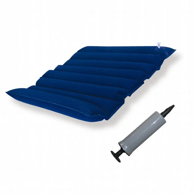 Cojín inflable cuadrado Handy ADS-C azul, con válvula y bomba de aire.