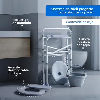 Handy AWC01 plegada, estructura de aluminio, asiento con tapa y cubeta plástica con tapa