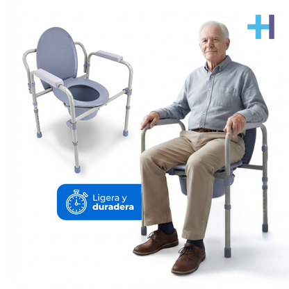 Silla con inodoro Handy AWC01 con la tapa abierta y descansabrazos acolchados