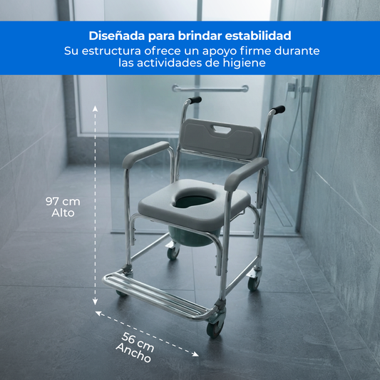 Silla de inodoro Handy AWC03 con descansapiés, ruedas y cubeta