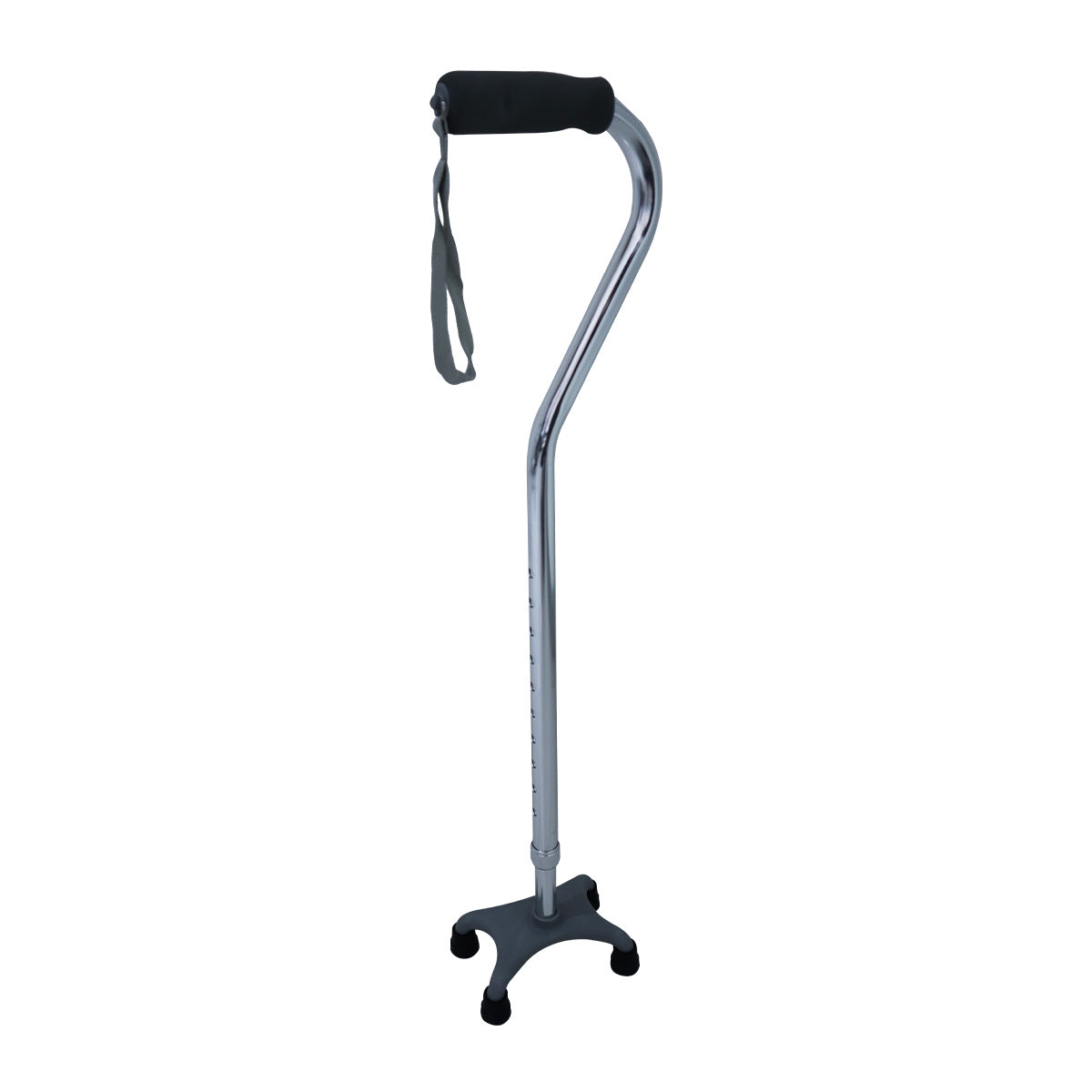 Bastón Handy BST4PCN cromado, mango cuello de ganso negro, correa gris y base de cuatro apoyos gris