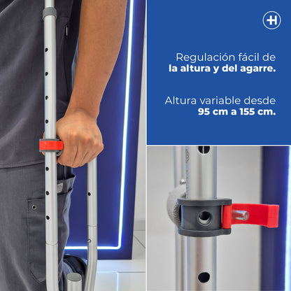 Regulación de altura de la muleta desmontable Handy MLT-D, de 95 a 155 cm