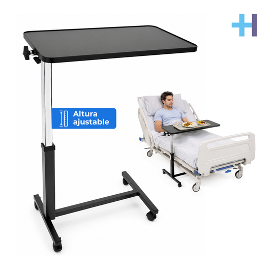 Mesa puente Handy MP completa, con cubierta, columna y base de cuatro ruedas.