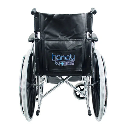 Silla de ruedas Handy S400 vista por detrás, con la leyenda handy by Hergom