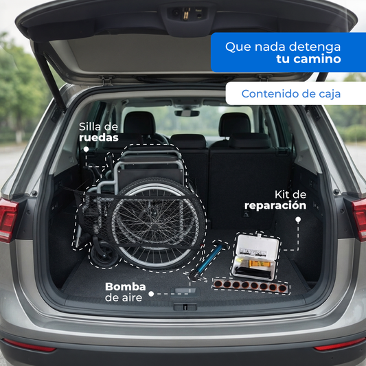 Contenido Handy S450: silla de ruedas, bomba de aire y kit de reparación
