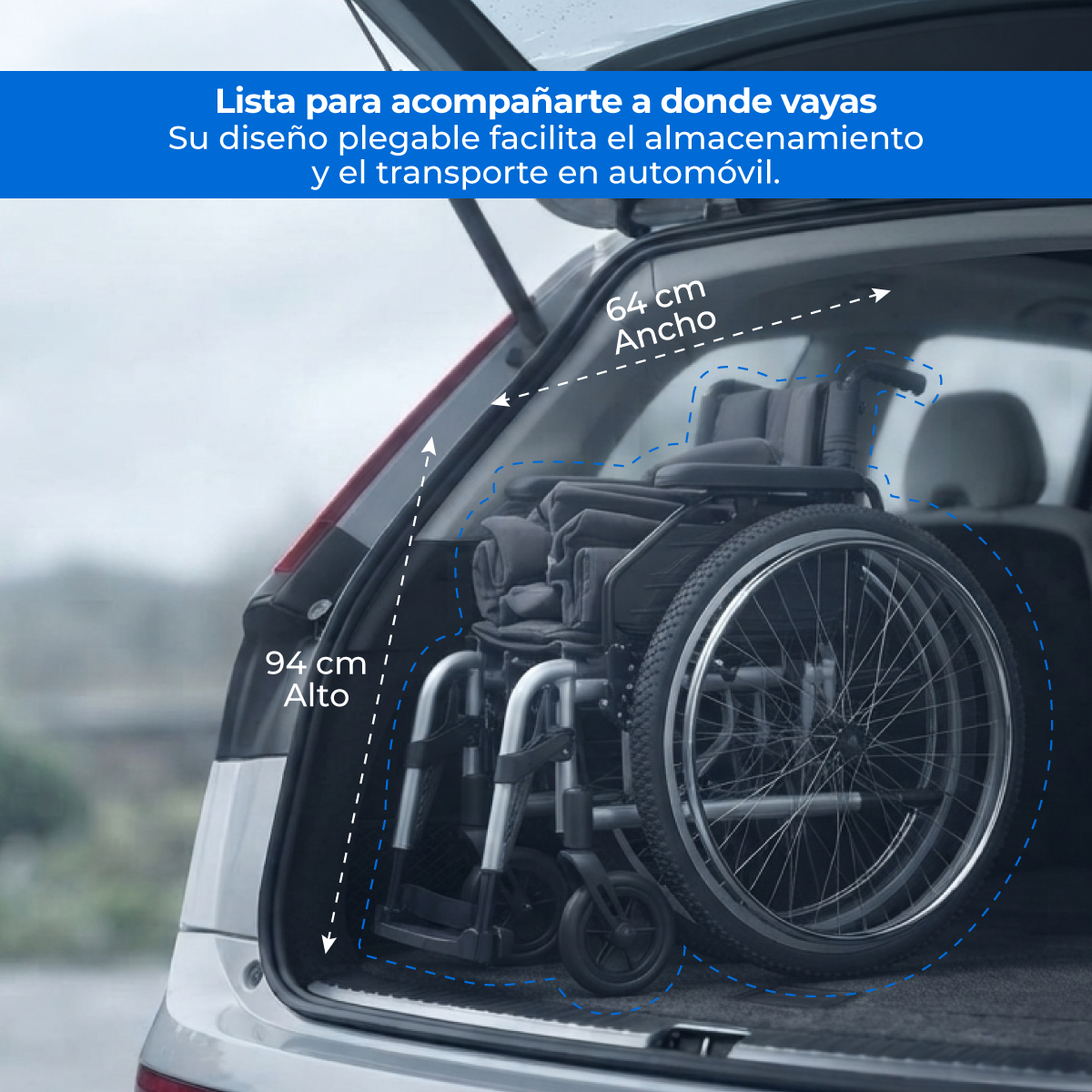 Silla Handy S450 plegada, con 64 cm de ancho y 94 cm de alto