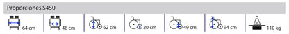 Gráfica Proporciones S450 con medidas en centímetros y 110 kg