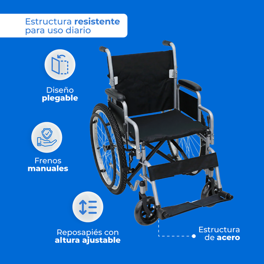 Silla de ruedas Handy S450 completa, de acero, con reposapiés y ruedas traseras