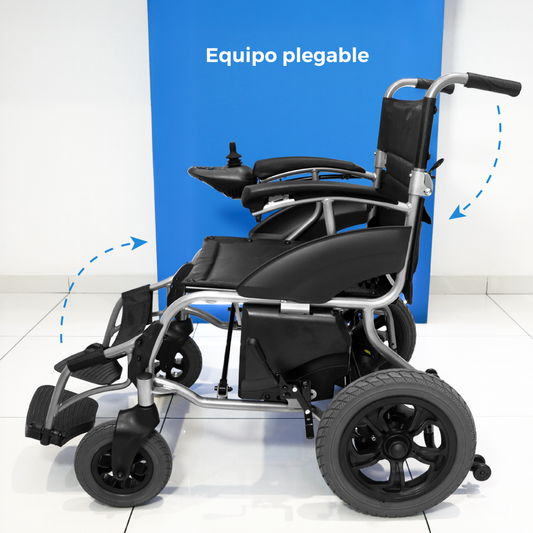 Silla de ruedas Handy S500 de lado, con la leyenda equipo plegable