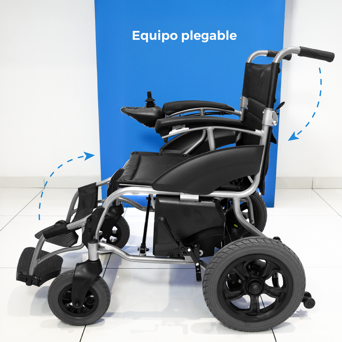 Silla de ruedas Handy S500 de lado, con la leyenda equipo plegable