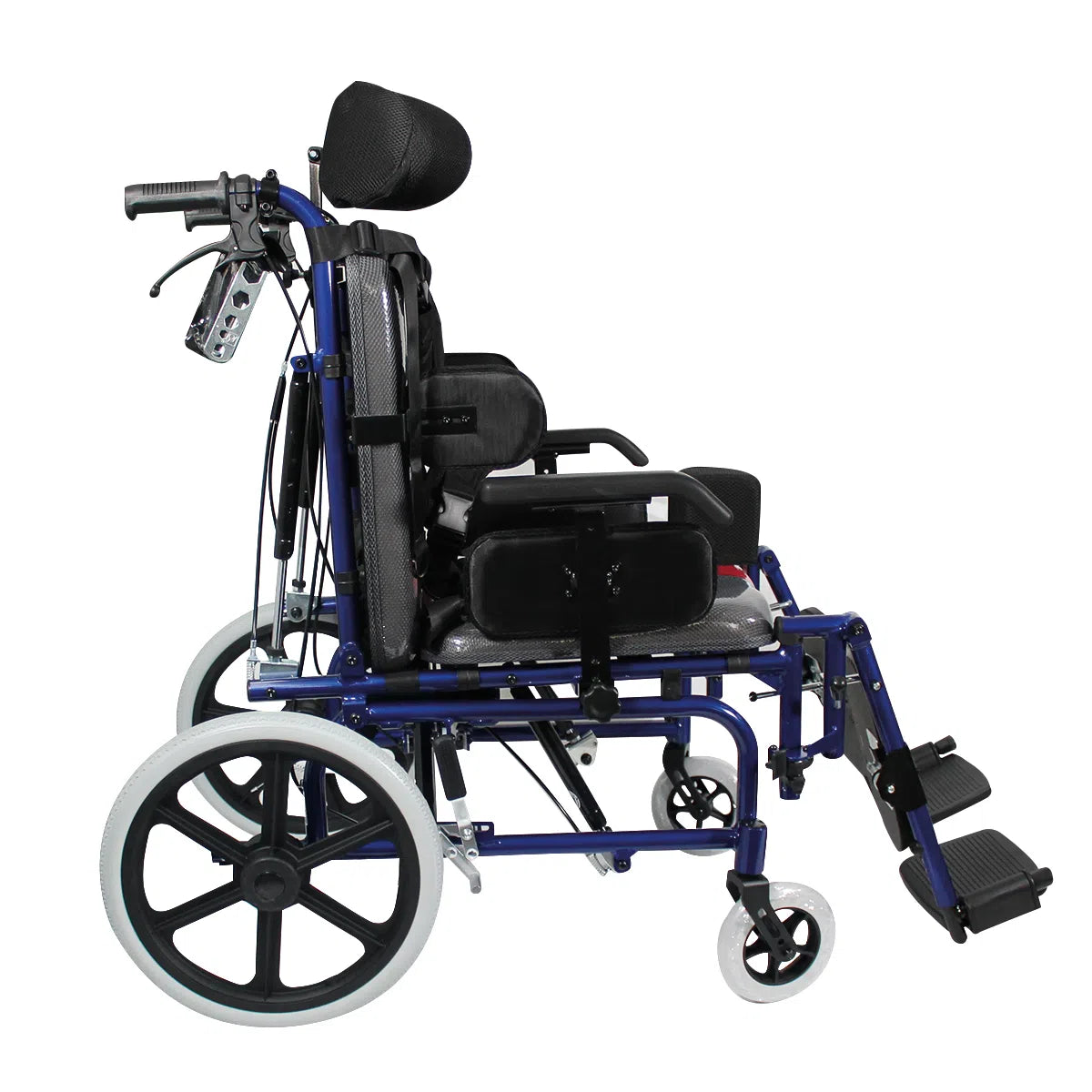 Silla de ruedas Handy S800 de lado, con pistones, cabecera y descansapiés