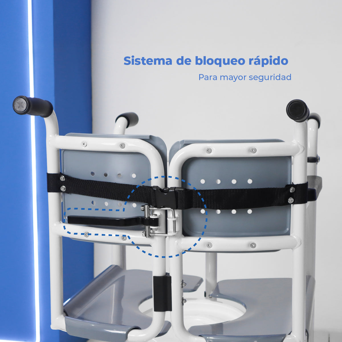 Cinta con hebilla del bloqueo rápido entre los respaldos de la silla Handy STWC01