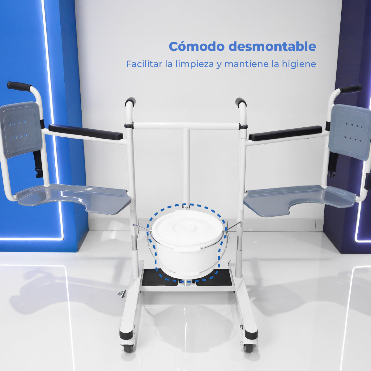Cómodo desmontable de la silla Handy STWC01, con las dos mitades del asiento abiertas
