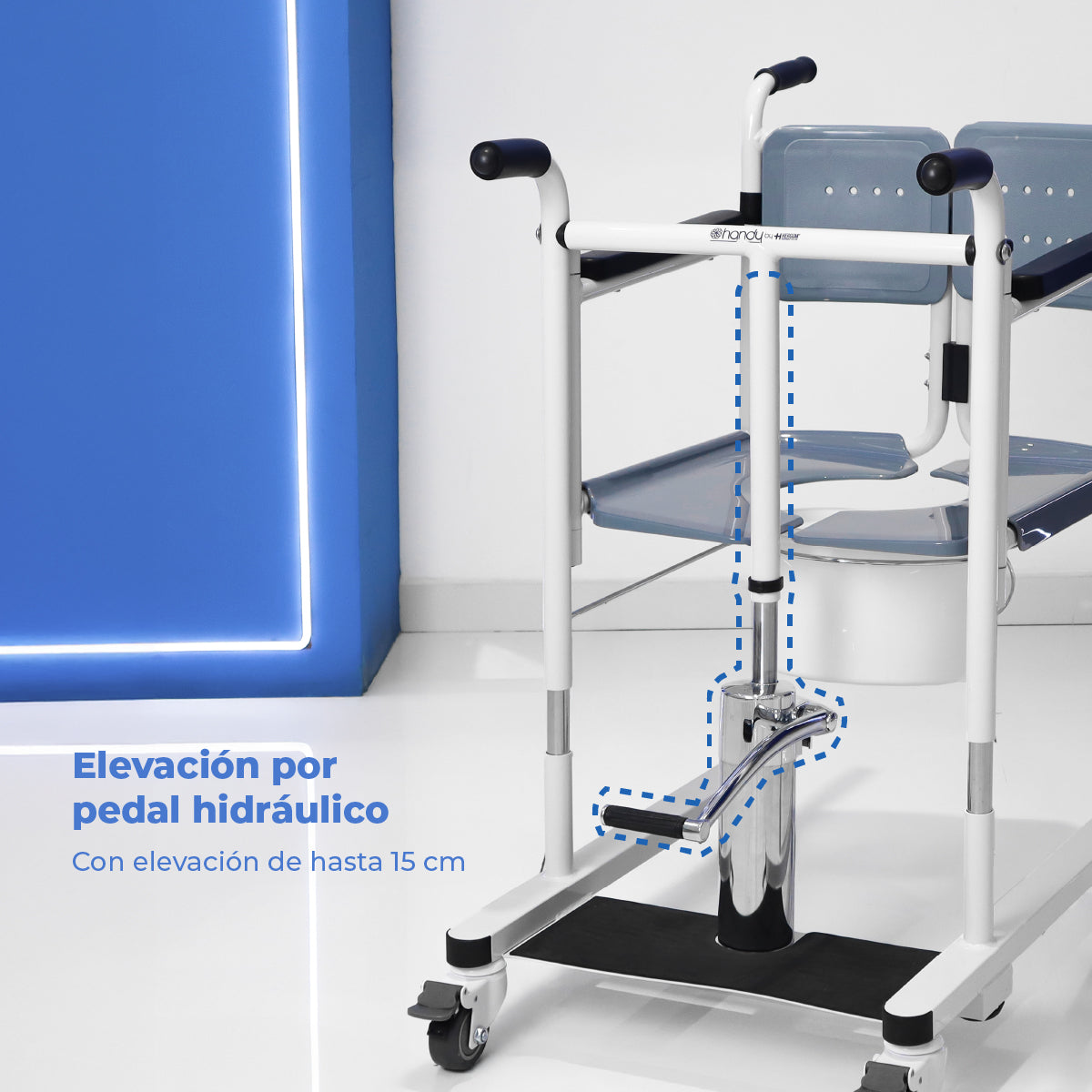 Pedal hidráulico de la silla Handy STWC01, con elevación de hasta 15 cm