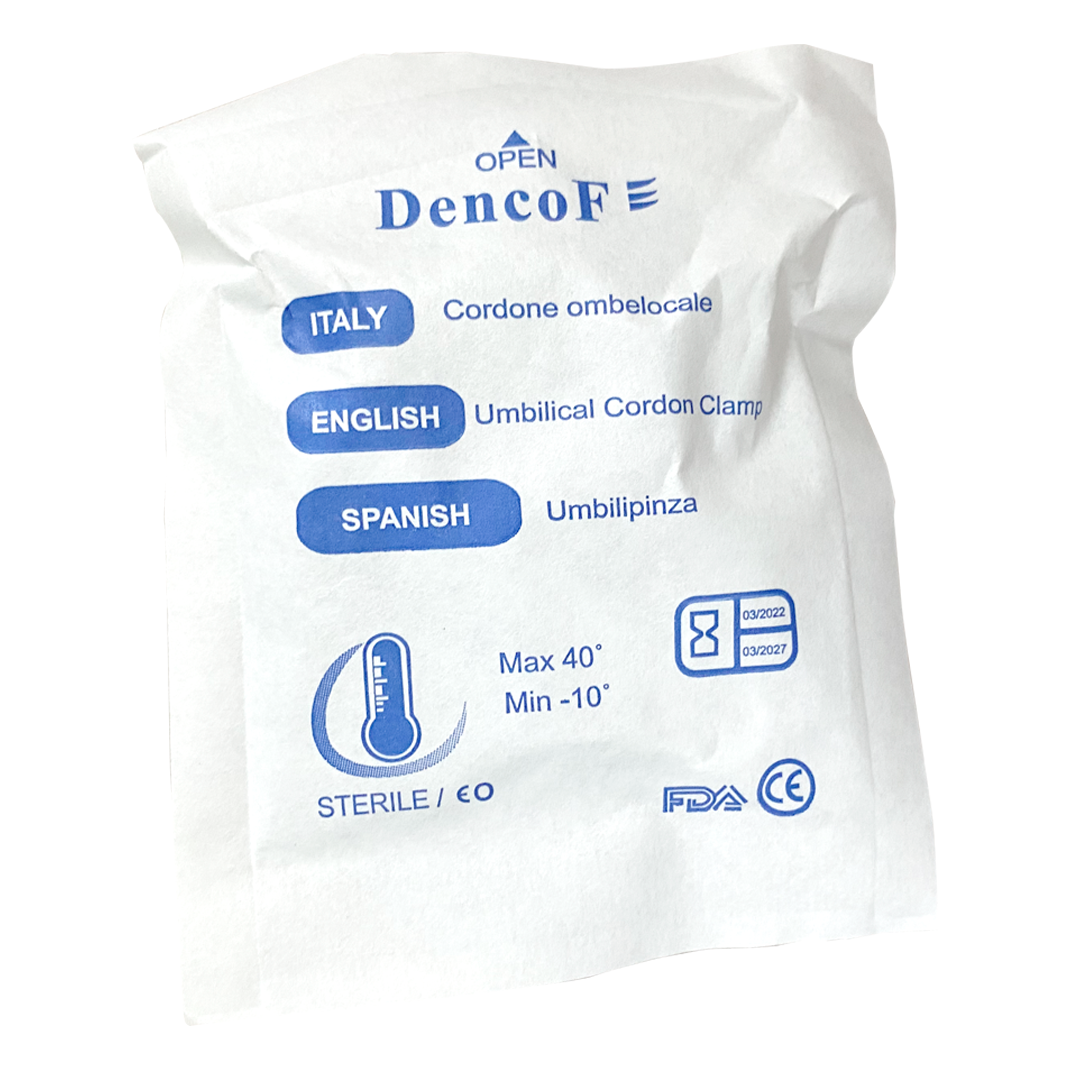 Pinza umbilical estéril Dencof — caja con 50 piezas — fotografía 2