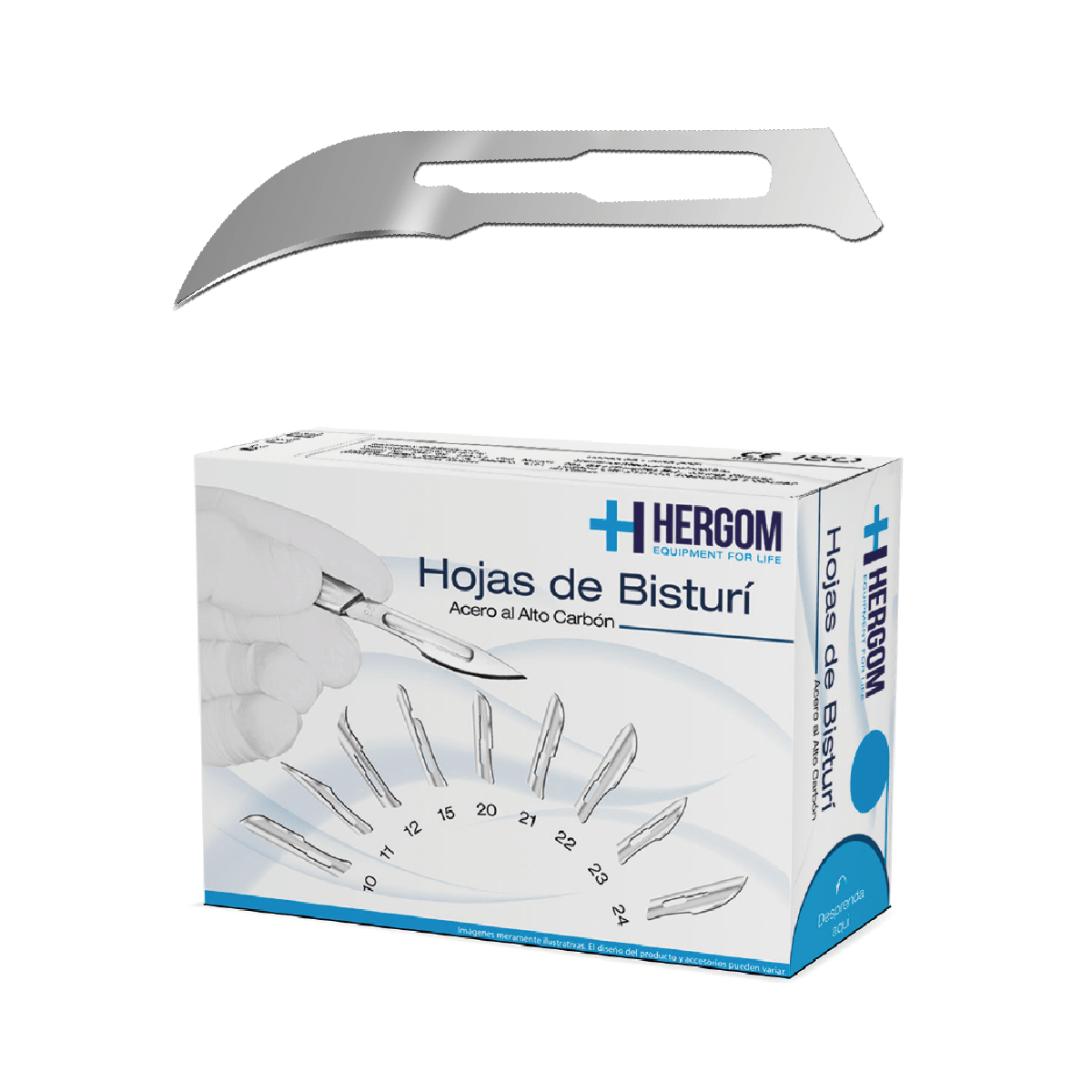 Caja Hergom de hojas de bisturí de alto carbón nº 12, 100 piezas, hoja curva #12 sobre blanco
